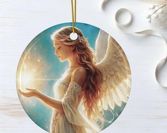 Celestial Angel Glow Ornament Ceramic Double-Sided Guardian Angel Gift Home Decor Gift