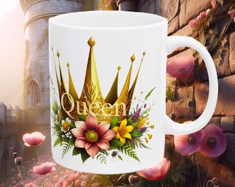 Taza Reina - Taza de cerámica, taza de café, taza de té, regalo para ella, regalo de cumpleaños, taza inspiradora, taza estilo feria renacentista, taza con estética de castillo para el Día de la Madre