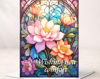 Tarjeta de condolencias - Personalizable (interior) - Diseño floral en vidriera - Tarjeta de felicitación de apoyo en el duelo
