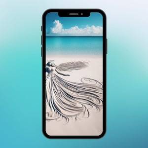 Angel Phone Wallpaper Digital Download Aesthetic Phone Background Mobile lock screen Angel Art Sand Sculpture Ocean Wallpaper 50% to Charity