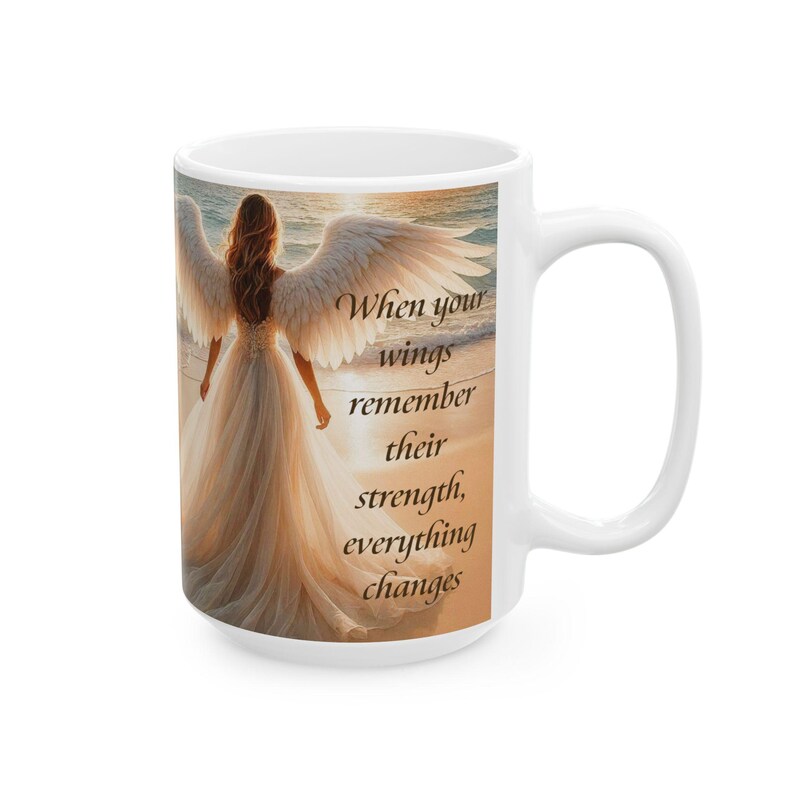 Caneca Anjo Asas Divinas Pôr do Sol no Oceano Mensagem Inspiradora Presente de Dia das Mães À Beira-Mar 325ml 445ml imagem 12