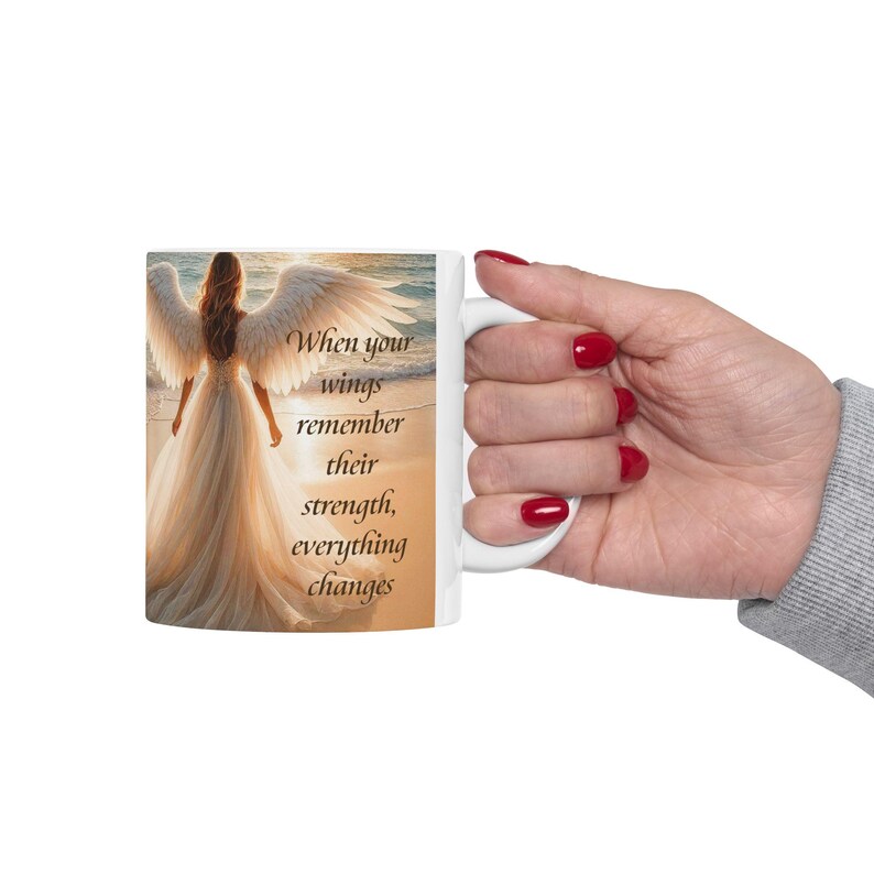 Caneca Anjo Asas Divinas Pôr do Sol no Oceano Mensagem Inspiradora Presente de Dia das Mães À Beira-Mar 325ml 445ml imagem 8