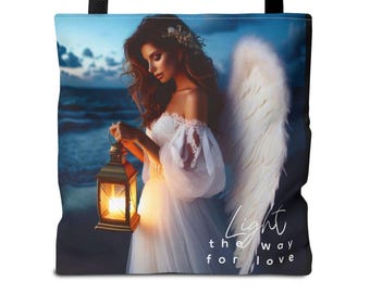 Torba Angel Tote: Niebiańska torba na ramię na zakupy Light the Way for Love, torba plażowa