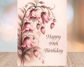 99th Birthday Card - Elegant Botanical Blessing - 5" x 7" -  Personalizable Birthday Milestone Celebration