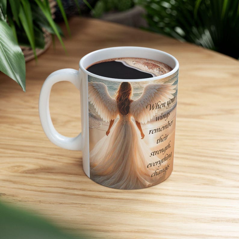 Caneca Anjo Asas Divinas Pôr do Sol no Oceano Mensagem Inspiradora Presente de Dia das Mães À Beira-Mar 325ml 445ml imagem 14