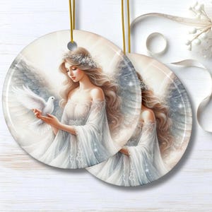 Angel Ornament Christmas Gift Ceramic Double-Sided Decorative Holiday Tree Decor Gift Tags Guardian Angel