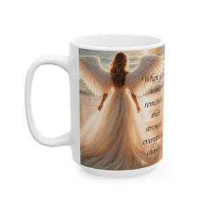 Caneca Anjo Asas Divinas Pôr do Sol no Oceano Mensagem Inspiradora Presente de Dia das Mães À Beira-Mar 325ml 445ml imagem 11