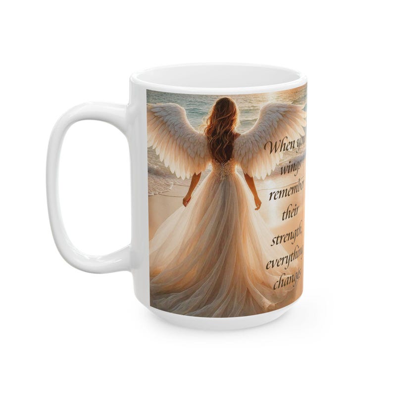 Caneca Anjo Asas Divinas Pôr do Sol no Oceano Mensagem Inspiradora Presente de Dia das Mães À Beira-Mar 325ml 445ml imagem 11