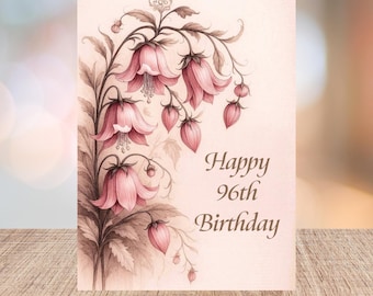 96th Birthday Card - Elegant Botanical Blessing - 5" x 7" -  Personalizable Birthday Milestone Celebration