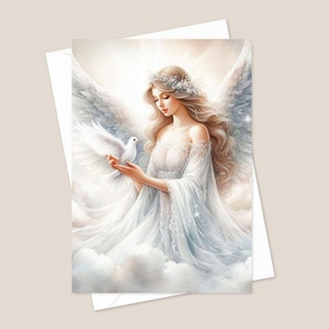Angel Greeting Cards Blank 5 X 7 Cards 10 Pack All Occasion Ethereal Angel Art with Dove Guardian Angel Sympathy Bereavement Encouragement