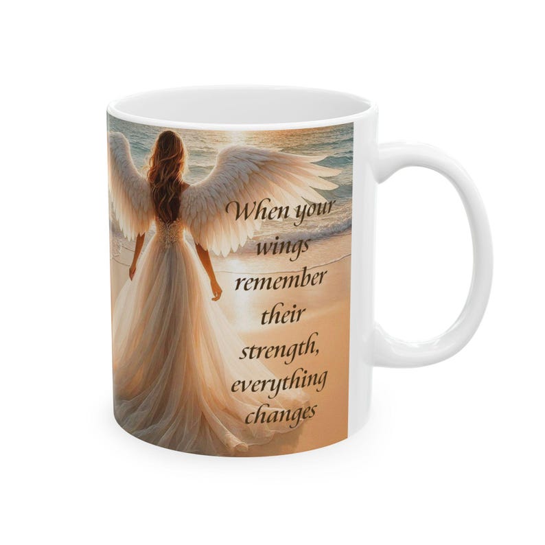 Caneca Anjo Asas Divinas Pôr do Sol no Oceano Mensagem Inspiradora Presente de Dia das Mães À Beira-Mar 325ml 445ml imagem 2