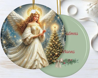 Angel Ornament Personalizable Ceramic Double-Sided Christmas Ornament Holiday Tree Decor Gift Home Decor