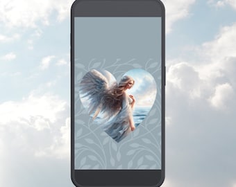 Angel Phone Wallpaper | Digital Download | Aesthetic Phone Background | Mobile lock screen | Angel Art | Peace and Serenity | 50% to Charity