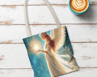 Celestial Angel Glow Tote Bag, Guardian Angel Present, Spiritual Grace (13" x 13") Shoulder Bag Grocery Errand Travel School Church