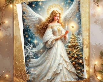 Ethereal Angel Christmas Cards, Vintage Inspired Religious Holiday Greeting,  5 X 7
