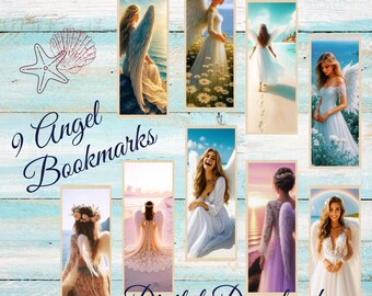 Angel Bookmarks Set of 9 Digital Download Seaside Angel Art Printable For Notes Lists Gift Card Journal Scrapbook
