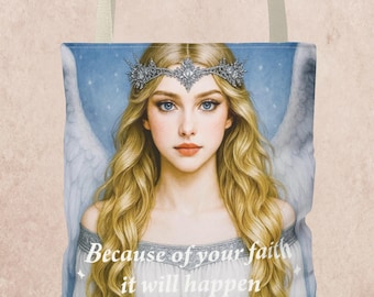 Bolso de mano con diseño de ángel guardián de 13 x 13 cm - Regalo con cita inspiradora sobre la fe