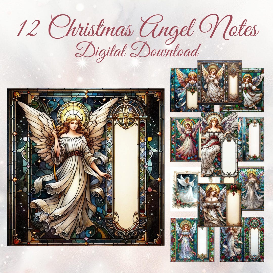 Christmas Angel Notes Set of 12 Digital Download Angel Art Printable ...