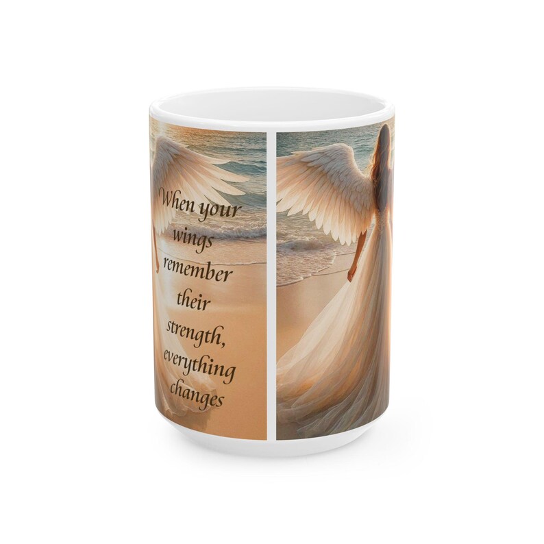 Caneca Anjo Asas Divinas Pôr do Sol no Oceano Mensagem Inspiradora Presente de Dia das Mães À Beira-Mar 325ml 445ml imagem 13