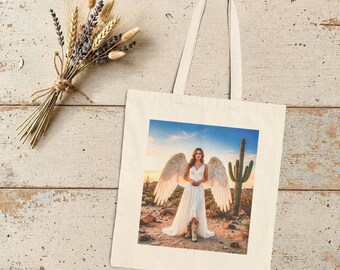 Desert Angel Tote Bag - Western Sunset Canvas Shoulder Bag, 15"x 16"