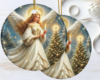 Christmas Angel Ornament Double-Sided Holiday Tree Decor Gift Guardian Angel Present