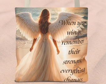 Bolso de mano Angel de 13 x 13 cm con cita inspiradora. Regalo para el Día de la Madre.