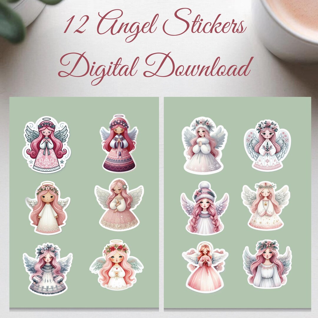 Pastel Angel Stickers: Printable Celestial Art for Journals (PDF ...