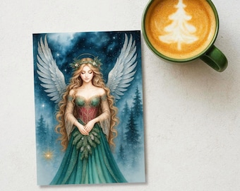 Christmas Cards, Angel Christmas Cards, Woodland Christmas, Religious Holiday Card Set, Christian Note Cards, Multiple Quantities Available