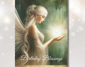 Elegante verjaardagswenskaart engel 5 x 7 inch aanpasbaar (binnenkant)