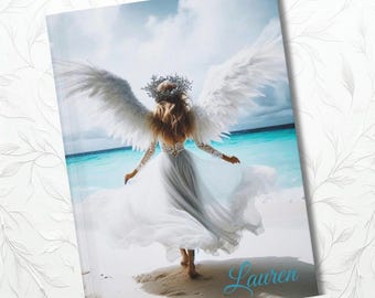 Diario Angélico Personalizable: Cuaderno de Oraciones de Gratitud y Reflexiones Espirituales para Escribir. Regalo Religioso. Tema de Playa.