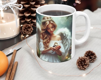 Taza Ángel Etéreo, 325 ml ~ Taza para café, té o chocolate caliente ~ Regalo religioso y espiritual ~ Ángel guardián ~ Sé siempre amable - Regalo para el Día de la Madre