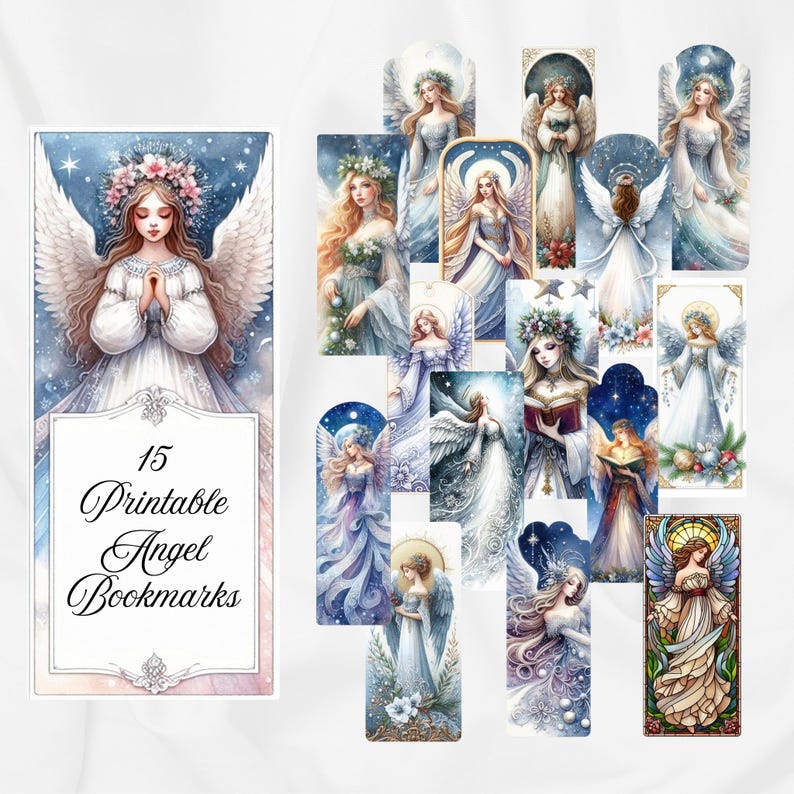 Angel Bookmarks Set of 15 Digital Download Christmas Angel Art ...