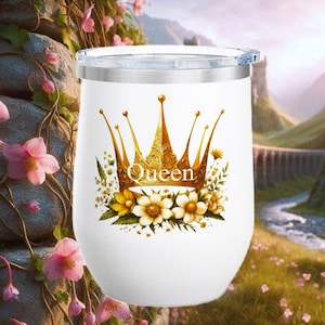 Queen Floral Stainless Steel Wine Tumbler - Gift for Wine Lovers