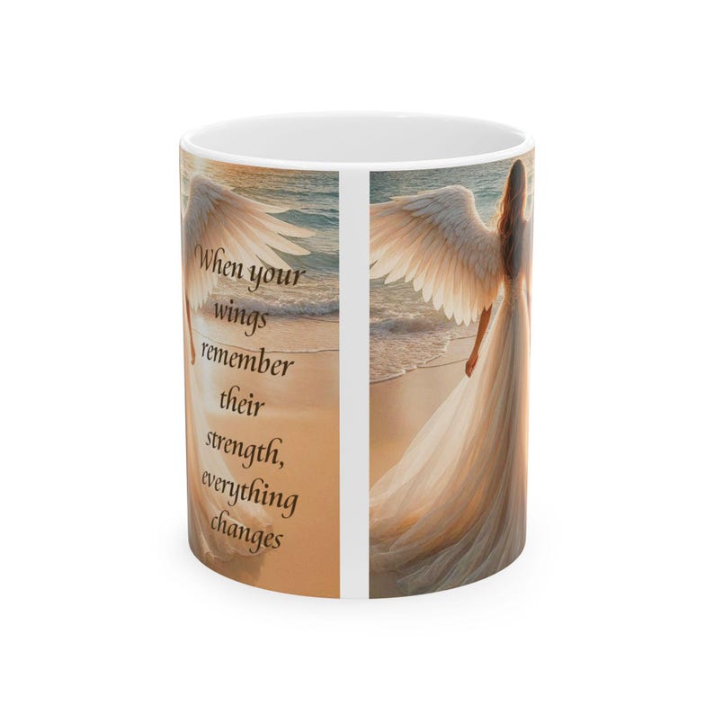 Caneca Anjo Asas Divinas Pôr do Sol no Oceano Mensagem Inspiradora Presente de Dia das Mães À Beira-Mar 325ml 445ml imagem 7