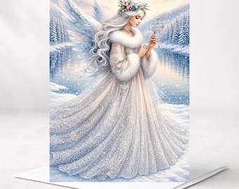 Angel Christmas Cards, Celestial Snowy Lake Religious Holiday Greeting, 5 X 7, Multiple Quantities
