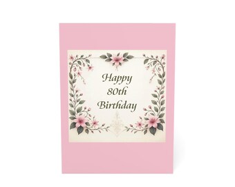 Tarjeta de 80.º cumpleaños - Personalizable (interior) - Elegante saludo de cumpleaños rosa - Celebración de un hito