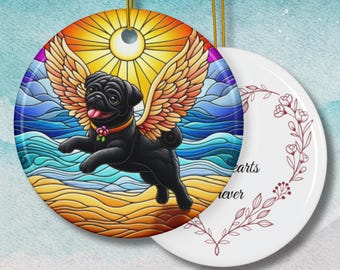 Personalized Dog Angel Ornament: Ceramic Pet Memorial Decor Dog Keepsake Black Pug Ornament