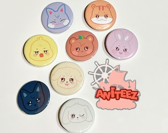 Botones de pinback de Aniteez, mercancía de Kpop de Ateez