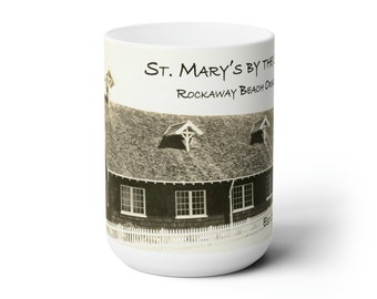 St. Mary's by the Sea, Coffee, mug cocoa, Rockaway Beach, Oregon, gift for her, gift for him, unique, vintage photo, 15 oz.,