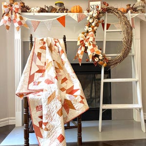 Handmade Fall Throw Quilt | Modern Patchwork Quilt | Autumn Lap Blanket | Rust & Cream Heirloom Quilt | Cozy Farmhouse Decor