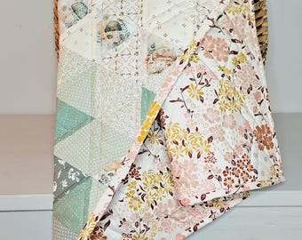 Handmade Baby Girl Quilt: Woodland Friends, Floral Ombre Patchwork