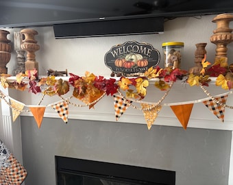 Handmade Fall Halloween Fabric Bunting Garland – Autumn Orange and Black Candy Theme Decor