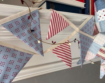 Handmade Patriotic Fabric Bunting Banner | Reusable Red White & Blue Garland | Americana Mantel Decor | Fourth of July Farmhouse Decor