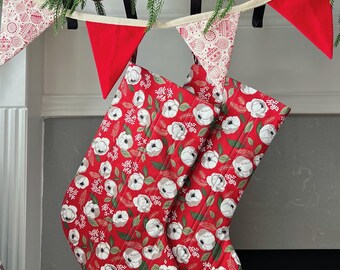 Handmade Quilted Christmas Stocking – Red Floral Holiday Décor