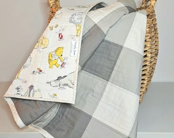 Handmade Winnie the Pooh Baby Quilt: Cotton Patchwork Blanket (35x35)