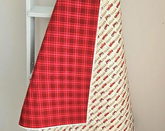 Handmade Farm Tractor Baby Quilt: Red Plaid Cotton Blanket