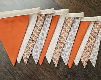 Handmade Fall Fabric Bunting Garland – Pumpkin & Autumn Orange Decor