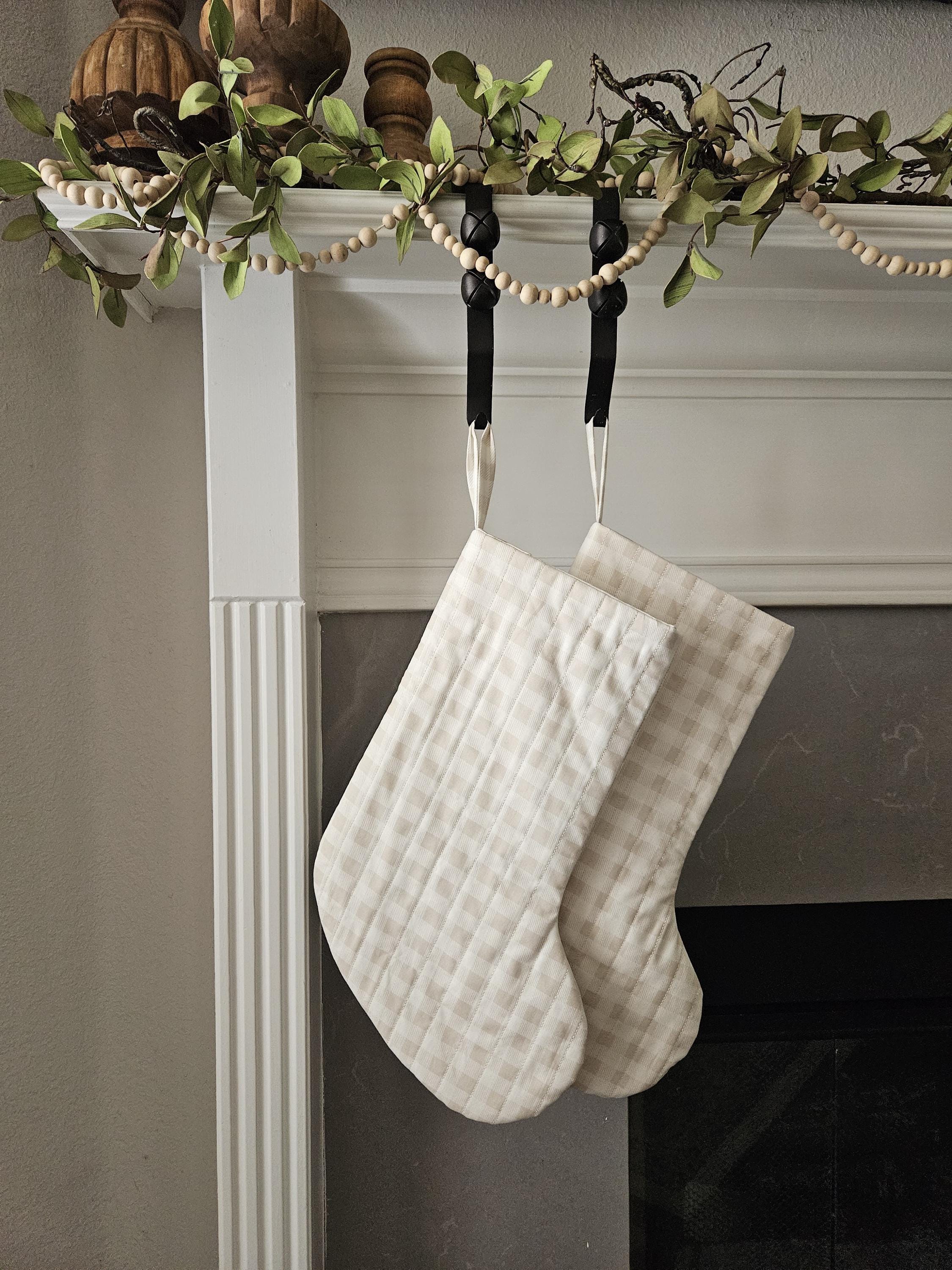 34 Adorable Christmas Stocking Ideas to Hang with Pride: Festive Flair for Your Fireplace 3 Light Tan Plaid Quilted Christmas Stocking - Handmade Farmhouse…