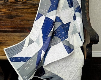 Baby Boy Quilt | Navy & Gray | Unique Handmade Nursery Item