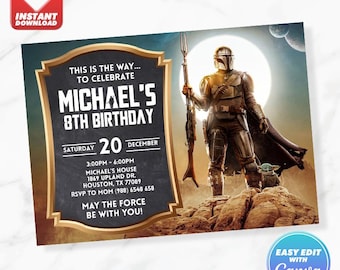 Mandalorian Grogu Baby Yoda Geburtstagseinladung Geburtstag einladen bearbeitbare Vorlage Sofortiger Download